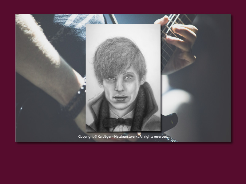 Bleistift- / Kohleportrait von Sonja Jäger. Motiv: Eddy Redmayne als Newt Scamander aus Phantastische Tierwesen